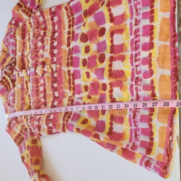 George Roth Los Angeles 100% Cotton Orange Tie Dye Long Sleeve Popover Tunic - Picture 13 of 14